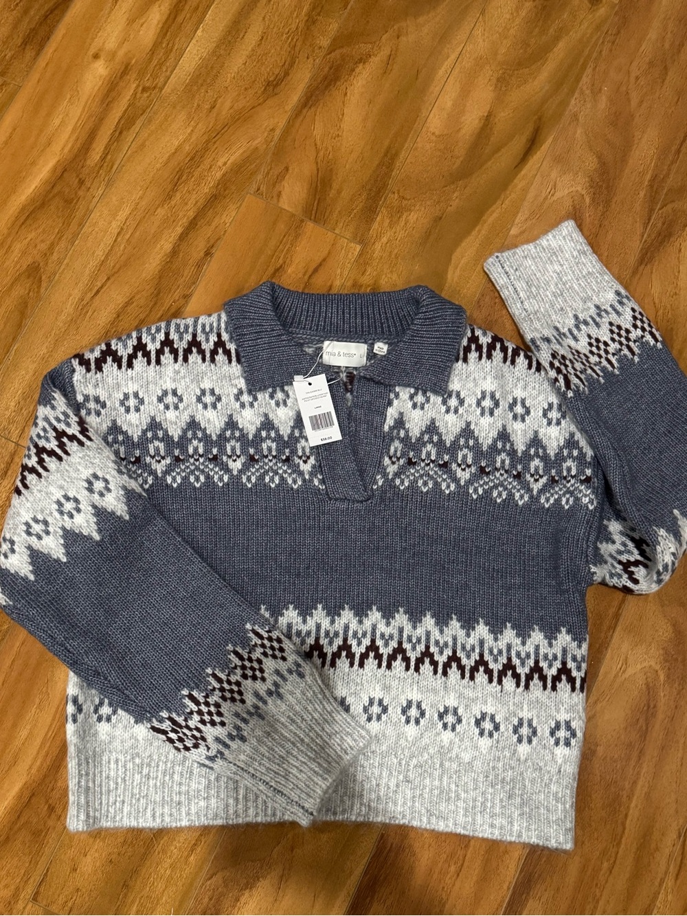 Women’s Fair Isle V-Neck Pullover Sweater - Blue & Gray